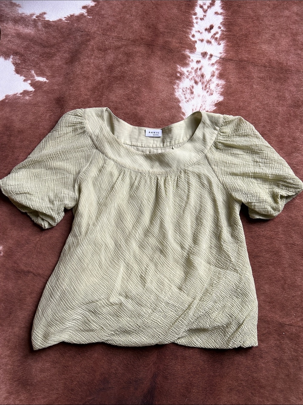 Akris Punto Light Sage Textured Puff-Sleeve Top
